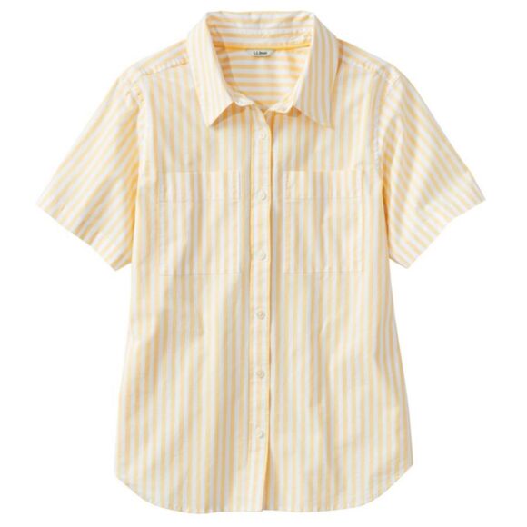 L.L. BEAN Yellow Essential Cotton Poplin Short Sleeve Shirt Womens Medium Petite - Picture 1 of 6